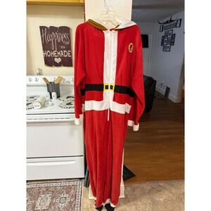 Buc-ee's Santa Beaver Hooded Union Suit Red Fleece Pajamas Mens 2XL Christmas